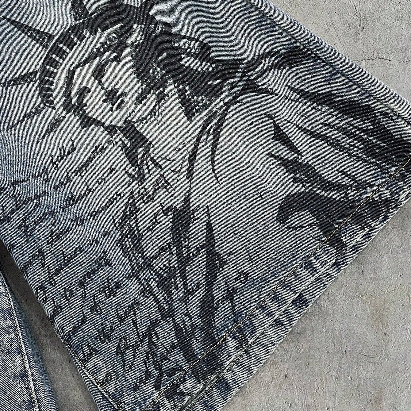 Men's Printed Pattern Loose Fit Denim Shorts Jorts