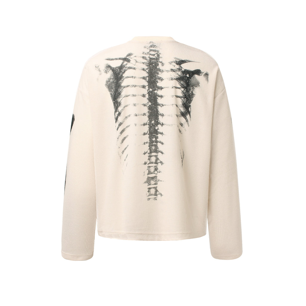Retro Waffle Skeleton Print Long-sleeved T-shirt