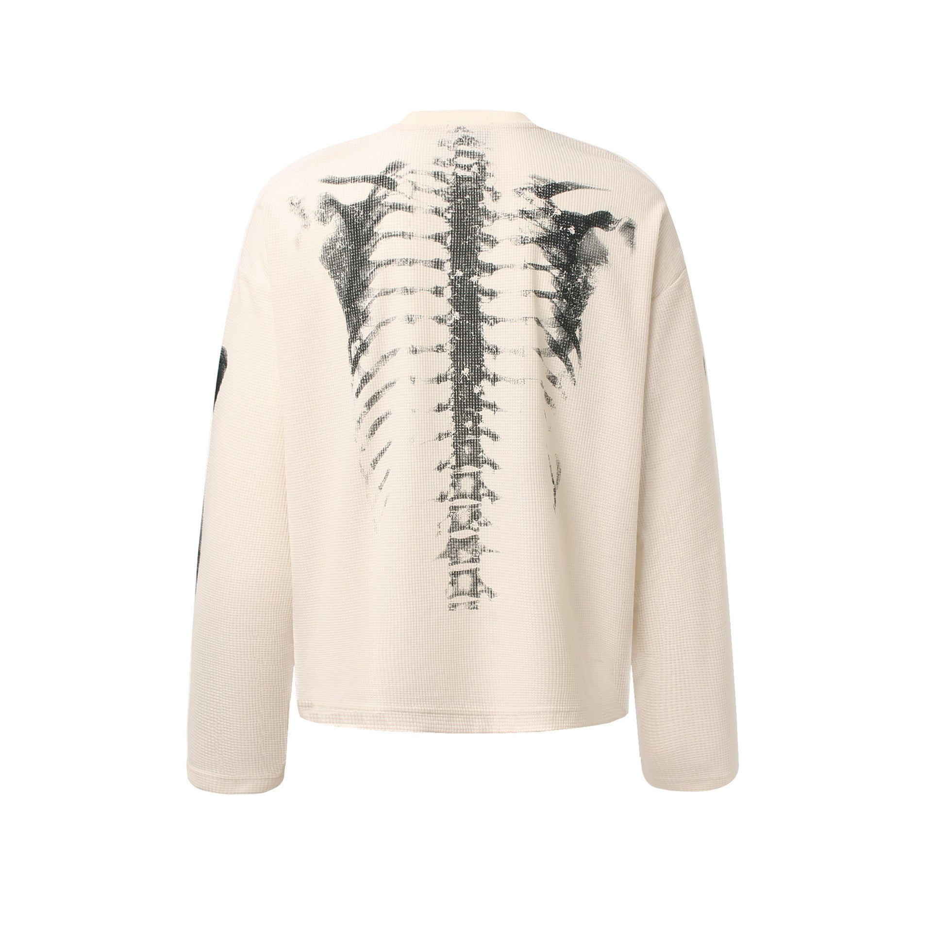 Retro Waffle Skeleton Print Long-sleeved T-shirt