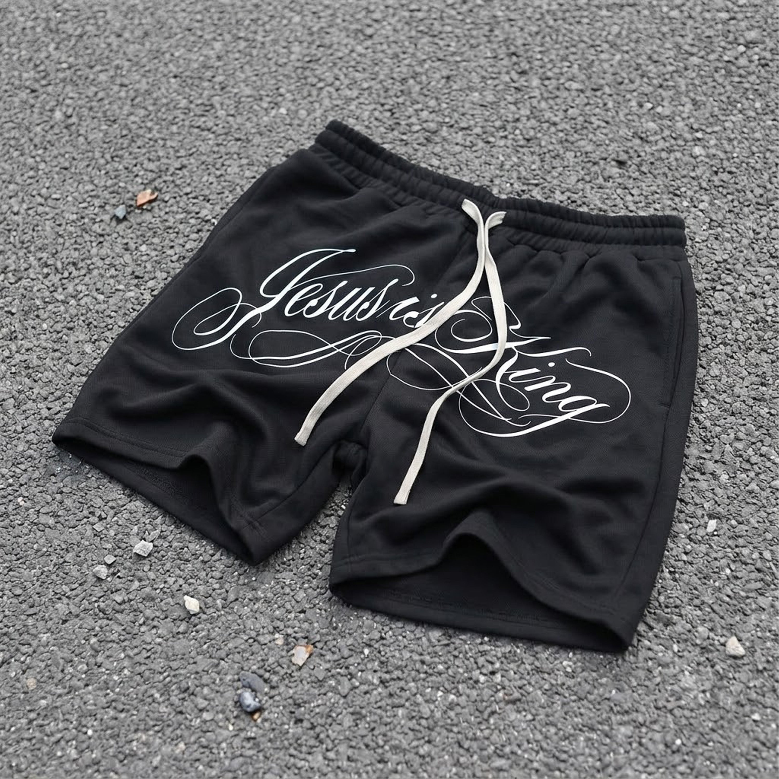 Jesus Is King Graphic Print Sports Shorts