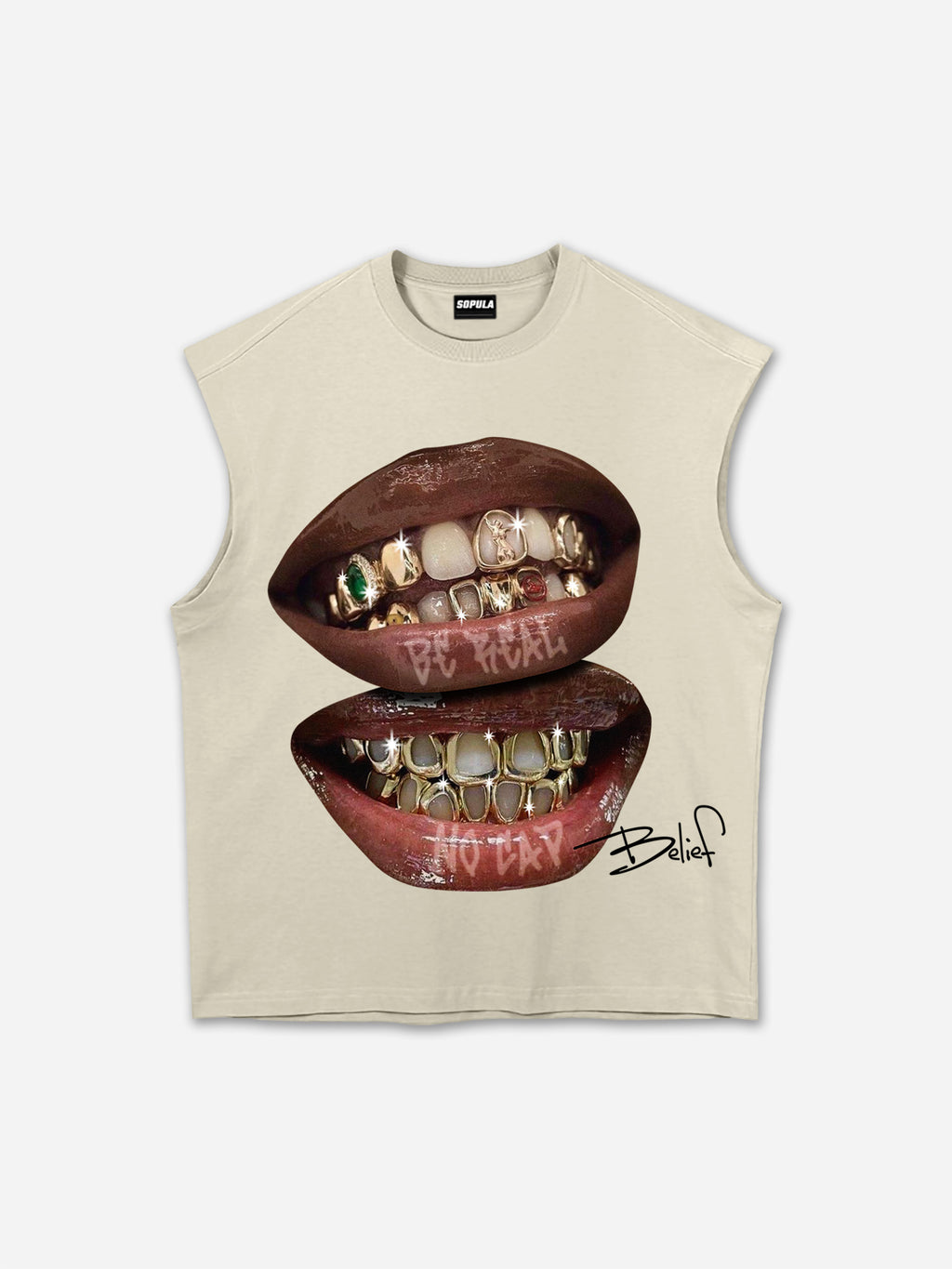 Yellow Gemstone Braces Lip Graphic Tank Top