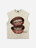 Yellow Gemstone Braces Lip Graphic Tank Top
