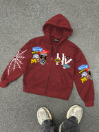 Street Ny Vintage Badge Spider Web Graphic Zip-up Hoodie