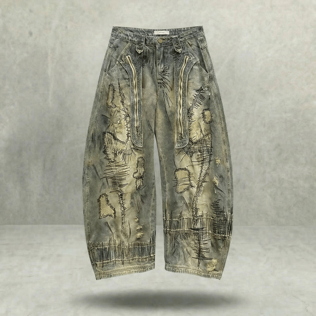 Hand Stitched Distressed Baggy Jeans
