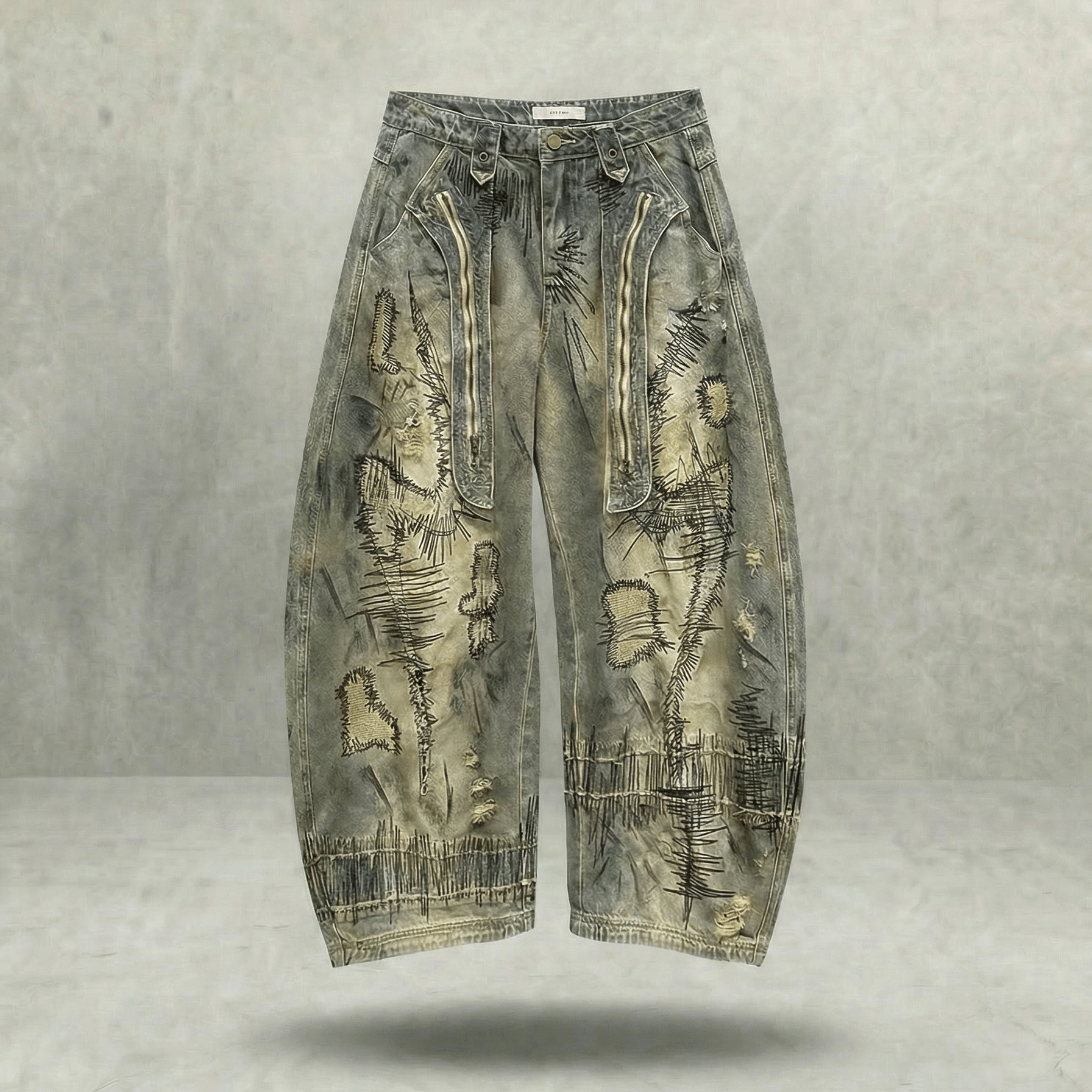 Hand Stitched Distressed Baggy Jeans