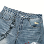Men's Wide-leg Jeans With Star Chain Print