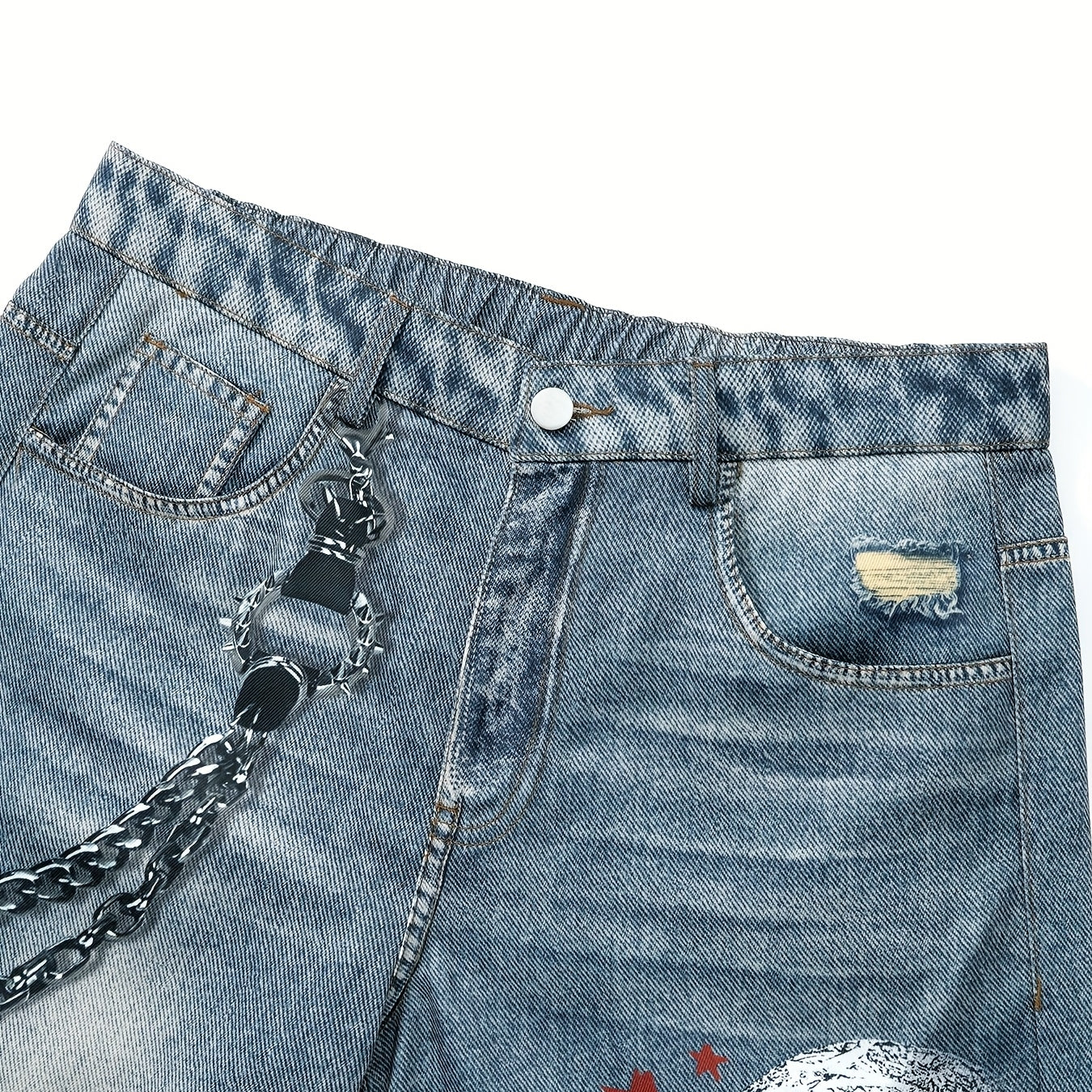 Men's Wide-leg Jeans With Star Chain Print
