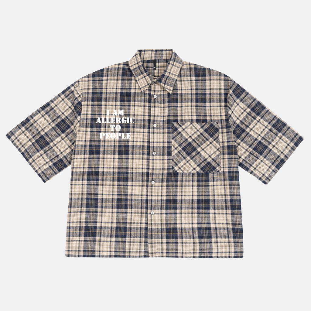 I Am Allergic To People Slogan Graphic Plaid Jacket Shirt