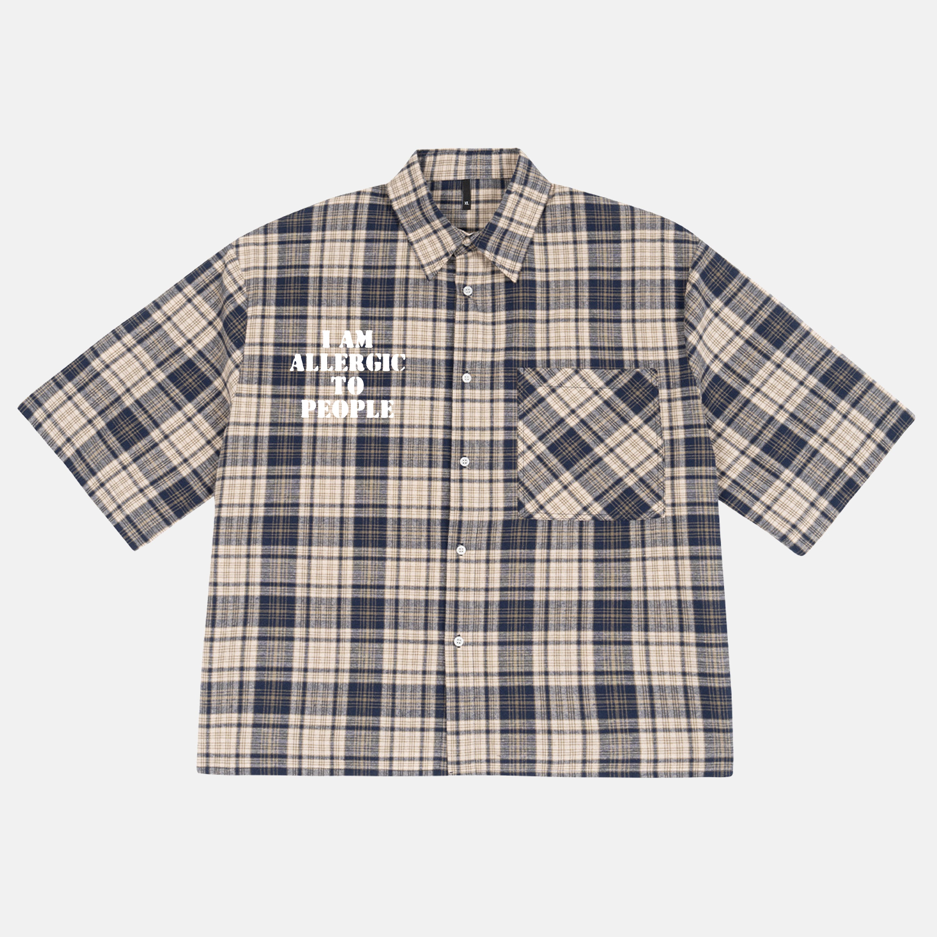 I Am Allergic To People Slogan Graphic Plaid Jacket Shirt