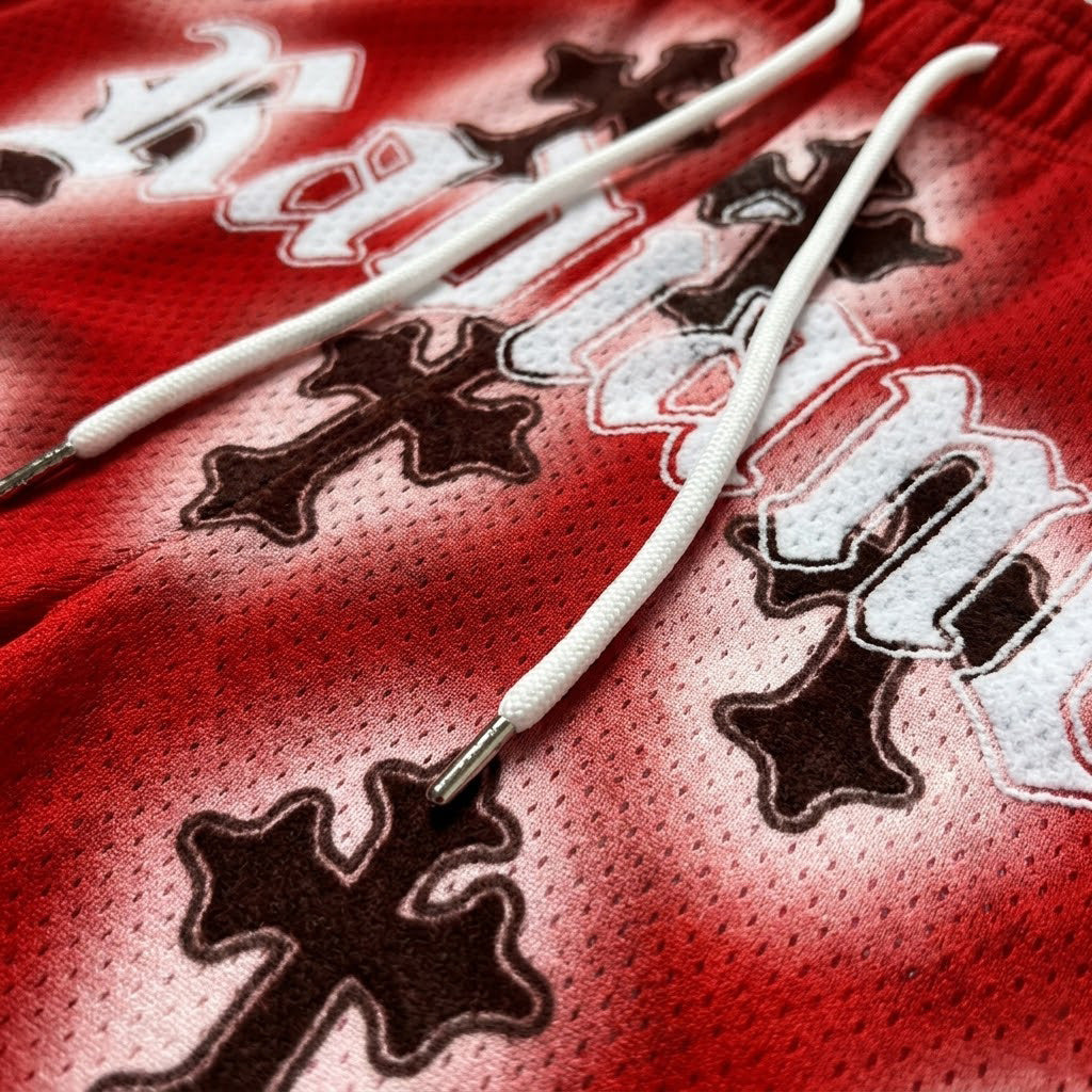 Bulls Red Radiance Cross Graphic Mesh Athletic Shorts