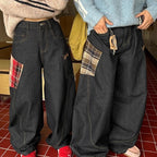 Men's Fashionable Plaid Patchwork Curved Jeans