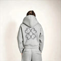 Stylish Four-leaf Clover Embroidered Zip-up Sweatshirt And Sweatpants Set