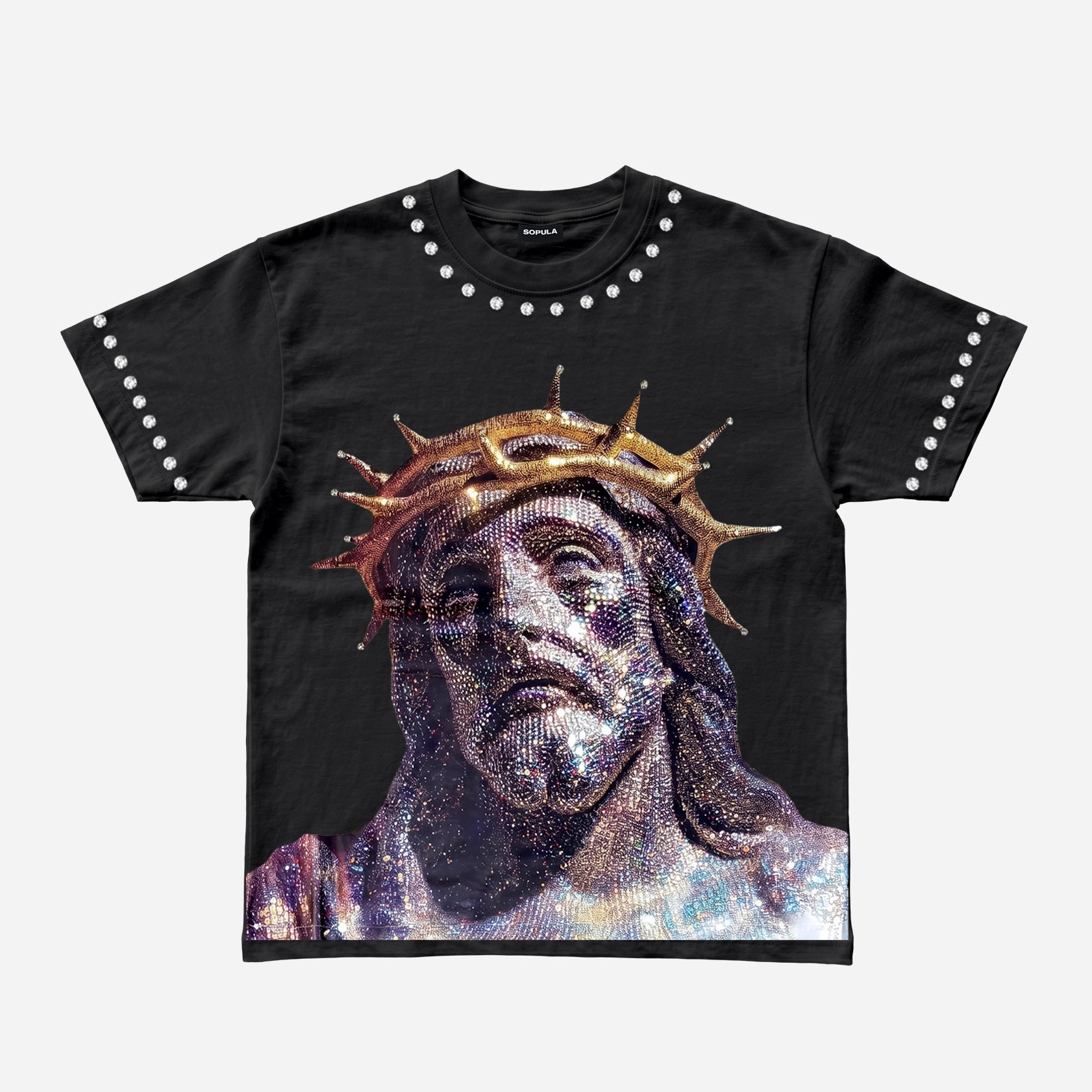 Rhinestone Embellishment And Diamond Jesus Print T-shirt