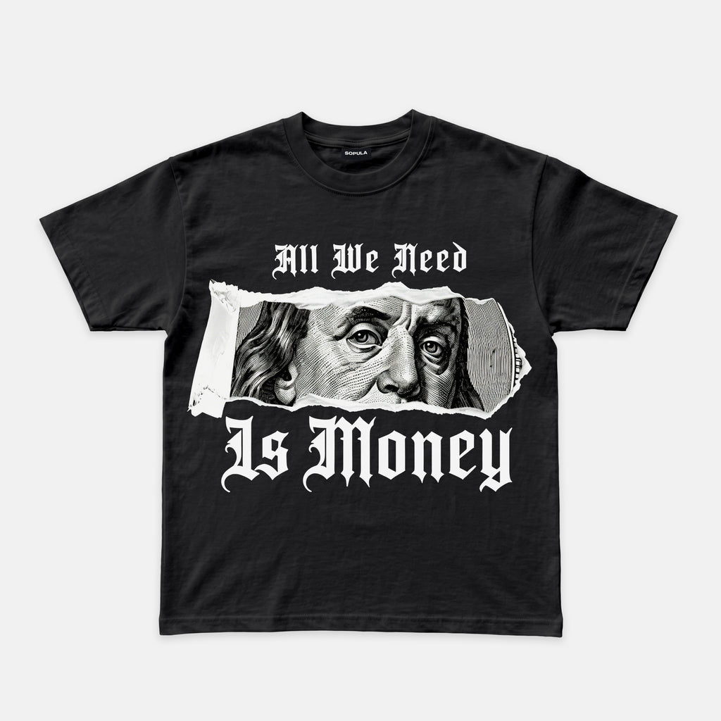 Retro Collage Requires Money And Wealth Graphic Cotton T-shirt