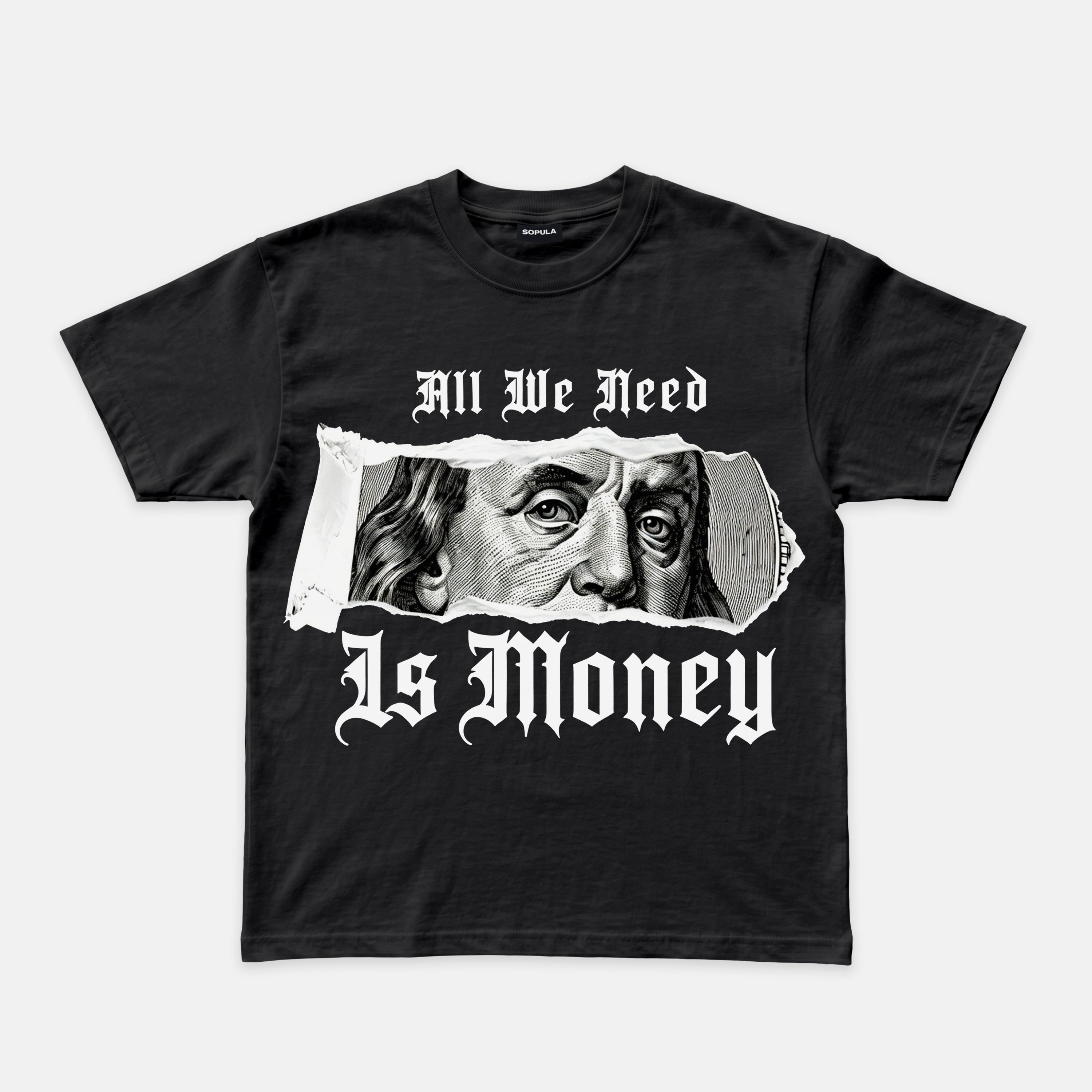 Retro Collage Requires Money And Wealth Graphic Cotton T-shirt