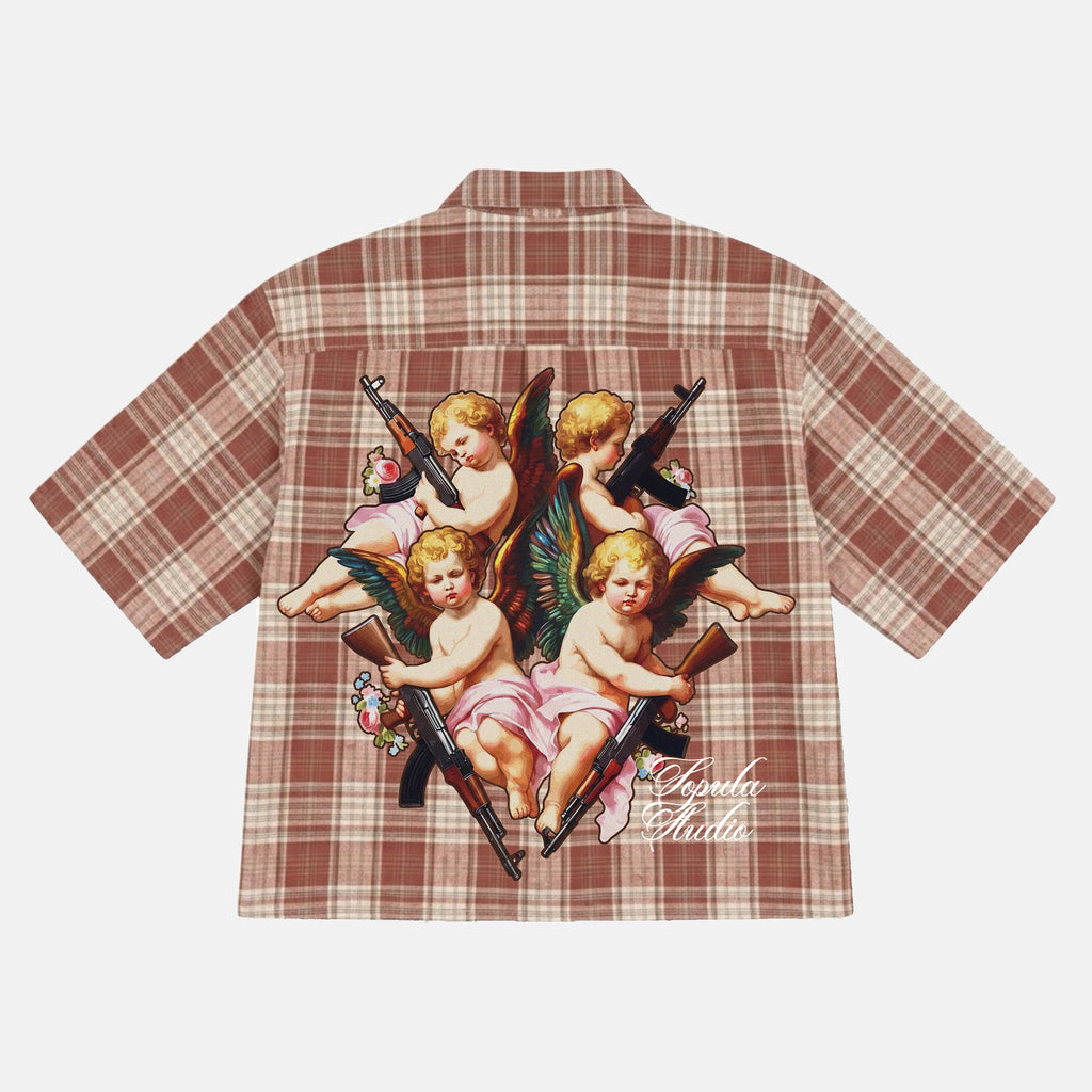 Defeat Angel Retro Floral Graphic Plaid Jacket Shirt