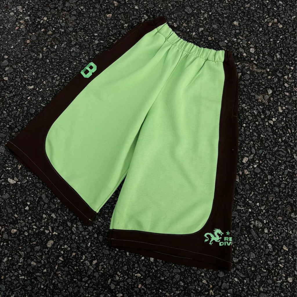 Dragon Pattern Patchwork Drawstring 3/4 Basketball Shorts