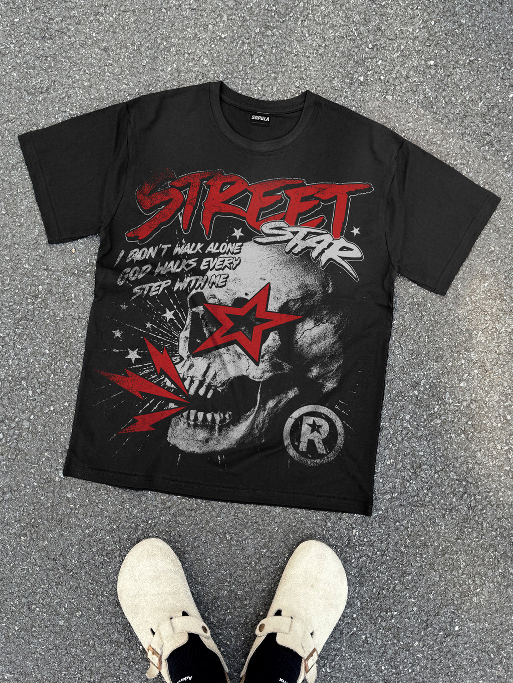Street Star Skull Stars Vintage Graphic Cotton T-shirt