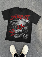 Street Star Skull Stars Vintage Graphic Cotton T-shirt