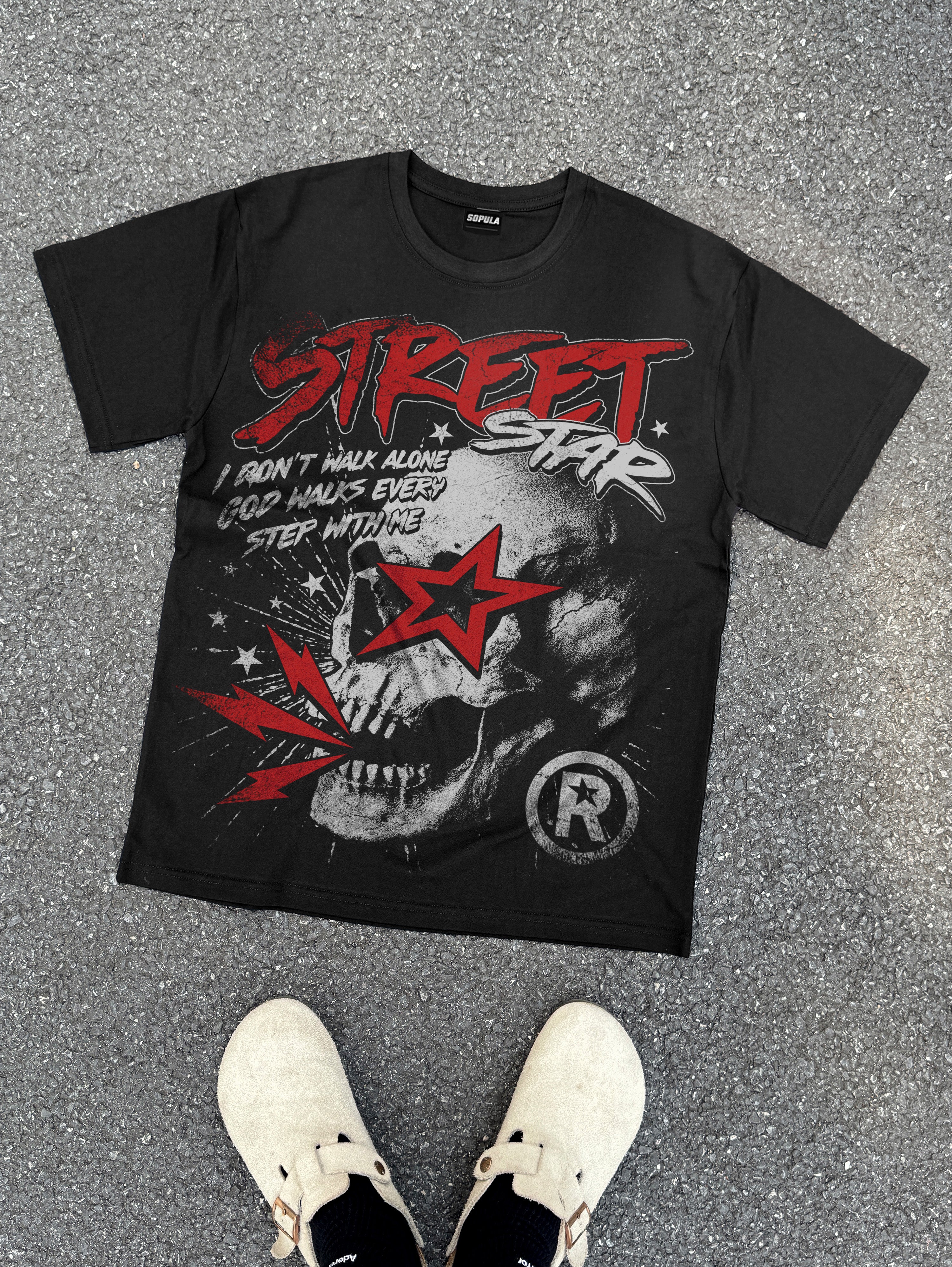 Street Star Skull Stars Vintage Graphic Cotton T-shirt