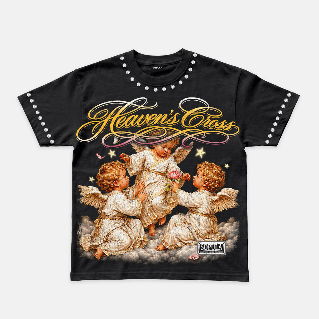 Floral Angel Heaven Cross Graphic T-shirt