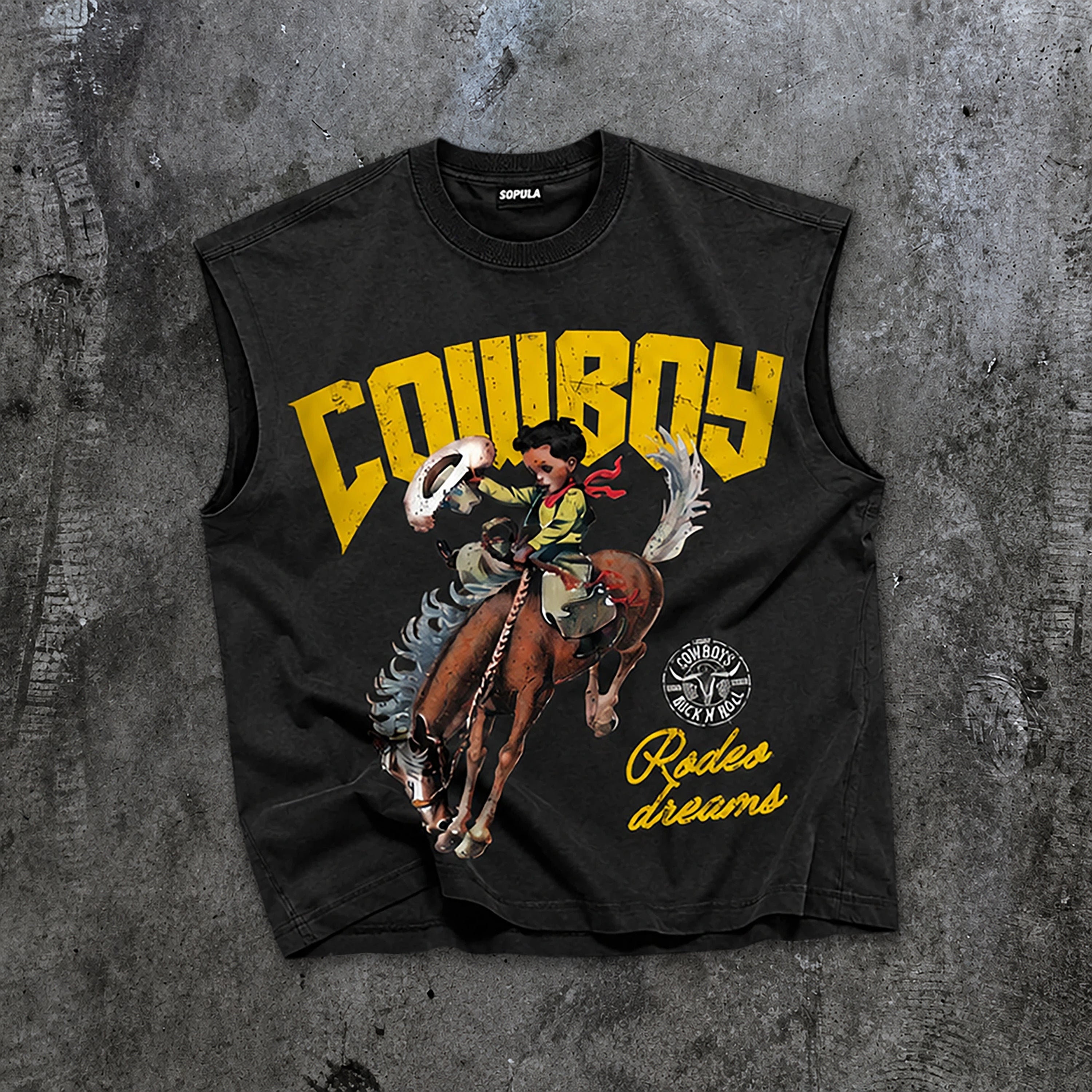 Cowboy Rodeo Dreams Tank Top & Letter Embroidered Denim Shorts Set