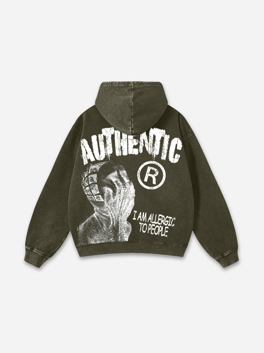 Vintage I Am Allergic To People Graphics Print Washed Hoodie