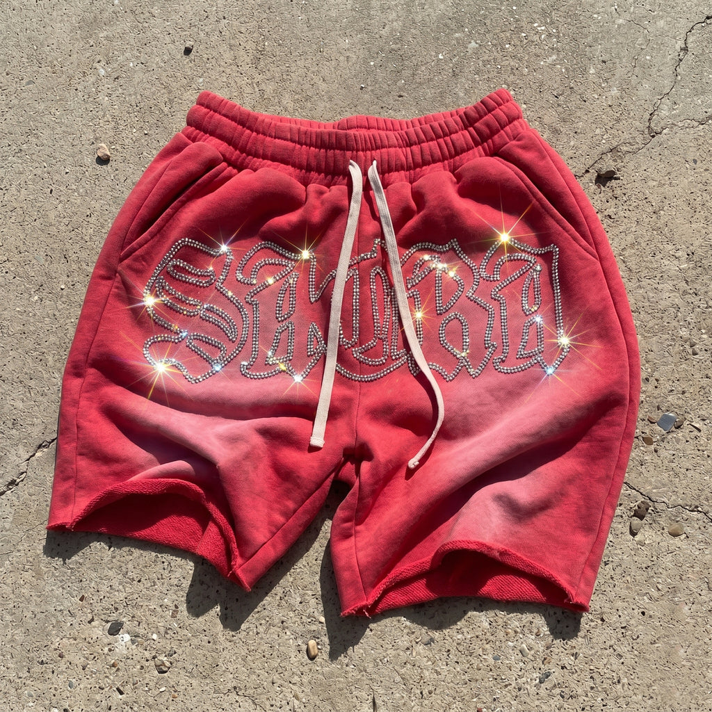 Sacra Angel Prayer Retro Graphic Acid Washed Shorts