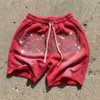 Sacra Angel Prayer Retro Graphic Acid Washed Shorts