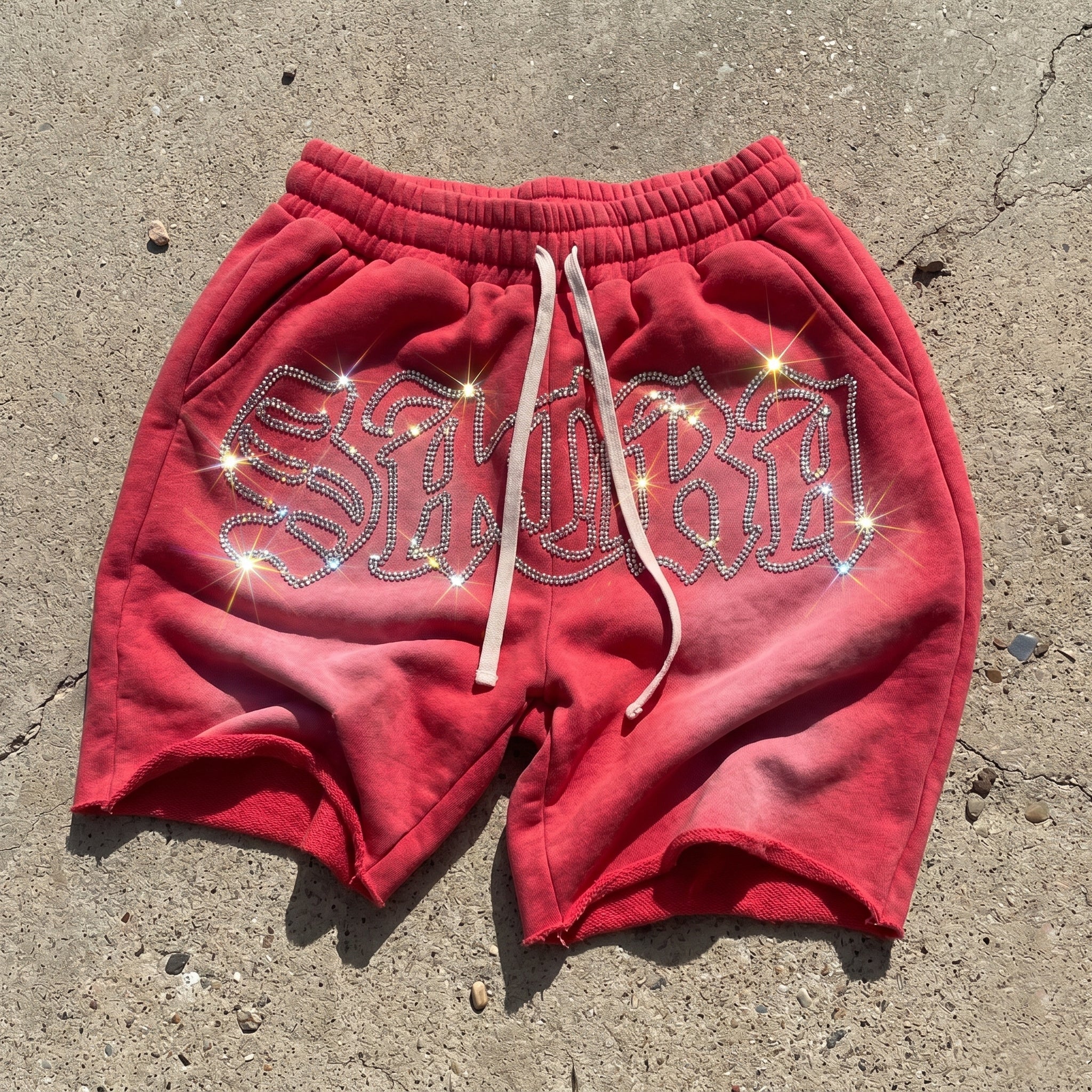 Sacra Angel Prayer Retro Graphic Acid Washed Shorts