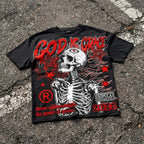 God Is Greater Retro Flaming Skeleton Graphic T-shirt