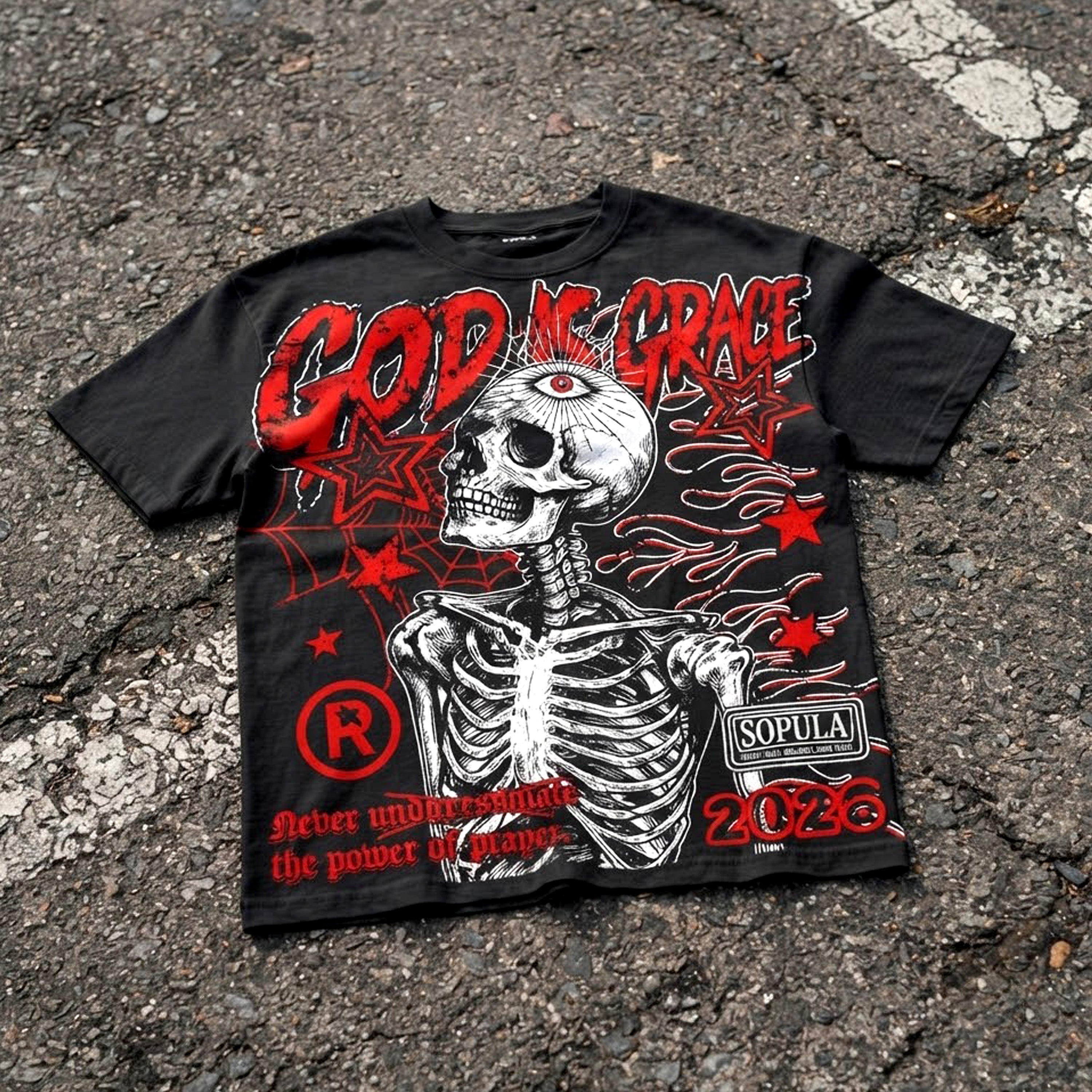 God Is Greater Retro Flaming Skeleton Graphic T-shirt