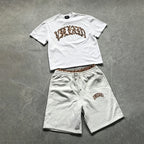 Fashion Leopard Print Letter Embroidered T-shirt And Shorts Two-piece Set