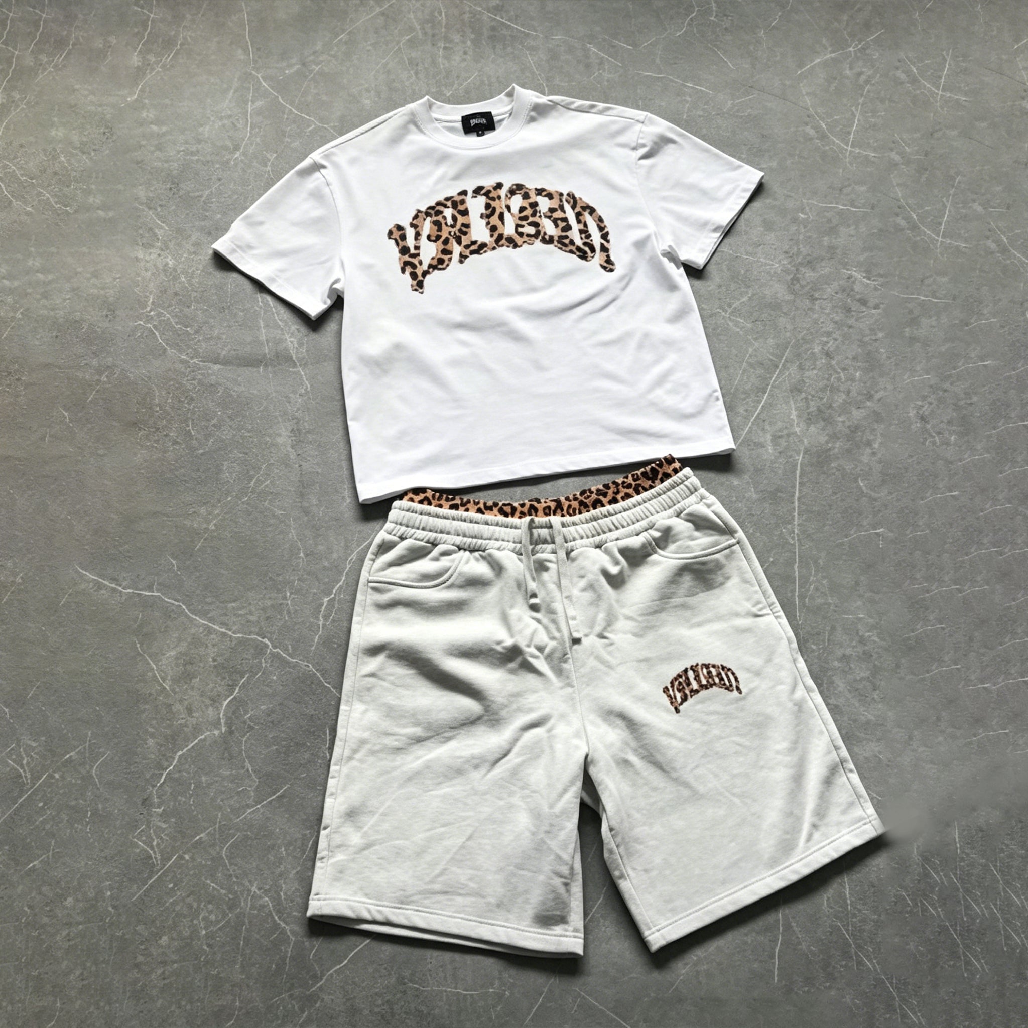 Fashion Leopard Print Letter Embroidered T-shirt And Shorts Two-piece Set
