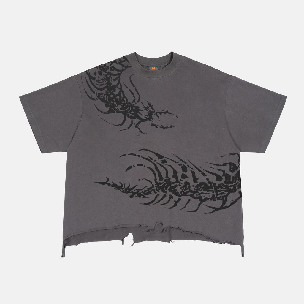 Y2k Dark Centipede Print Graphic Crop Ripped T-shirt