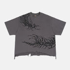 Y2k Dark Centipede Print Graphic Crop Ripped T-shirt