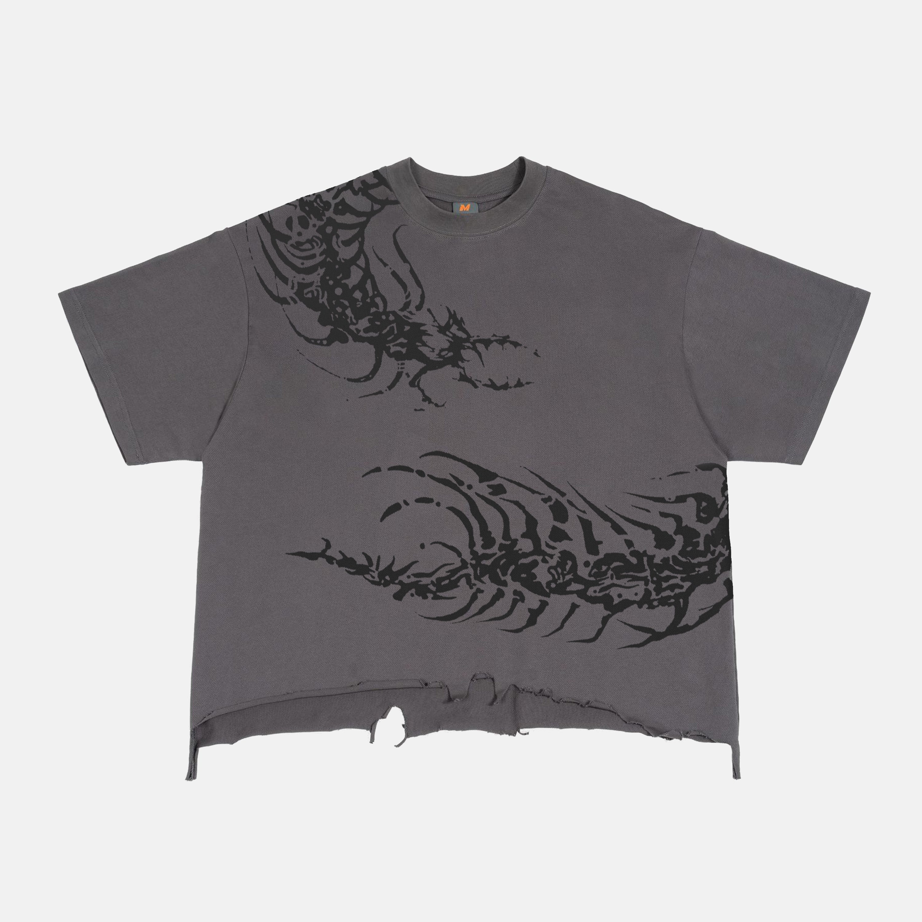 Y2k Dark Centipede Print Graphic Crop Ripped T-shirt