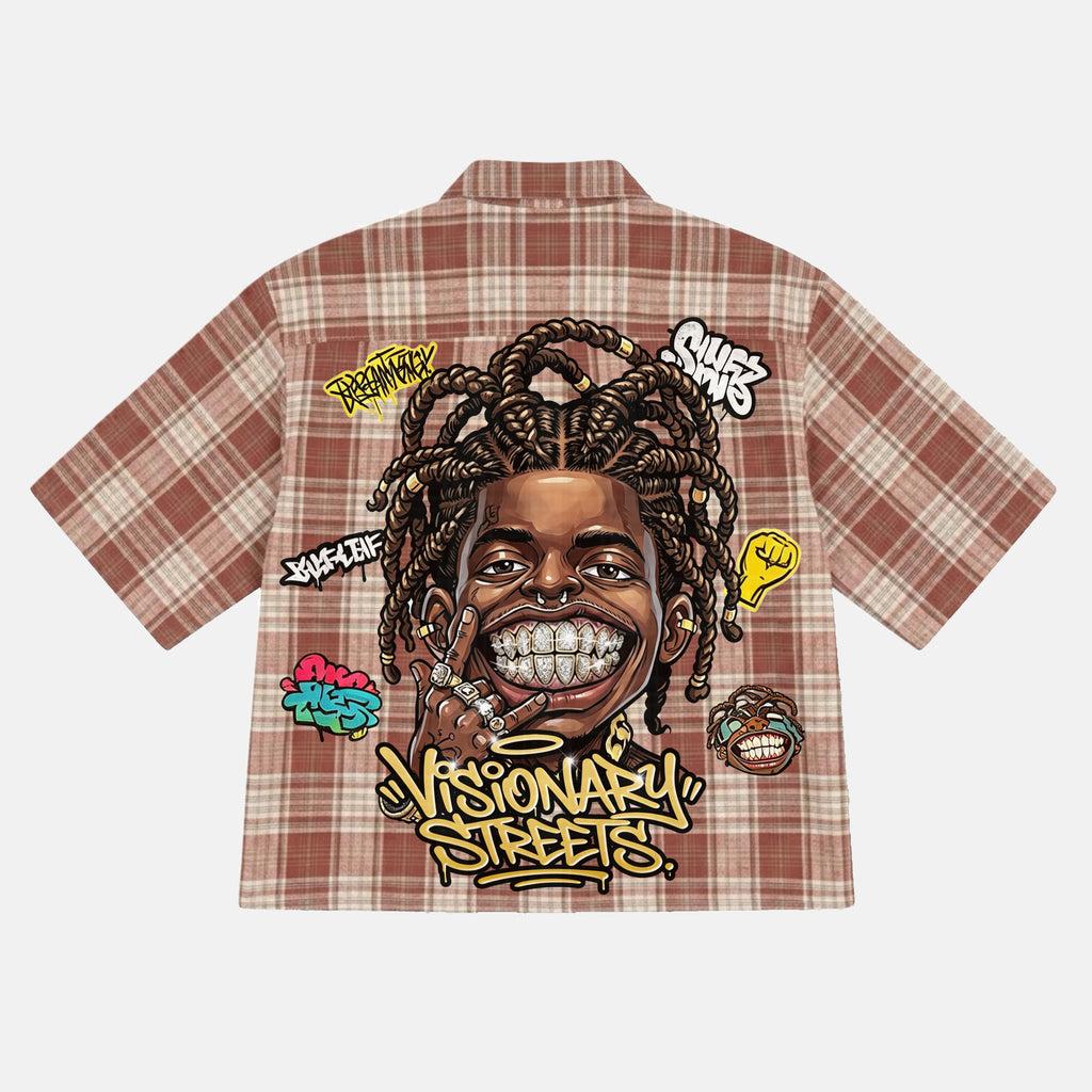 Street Graffiti Boy American Retro Style Graphic Plaid Jacket Shirt