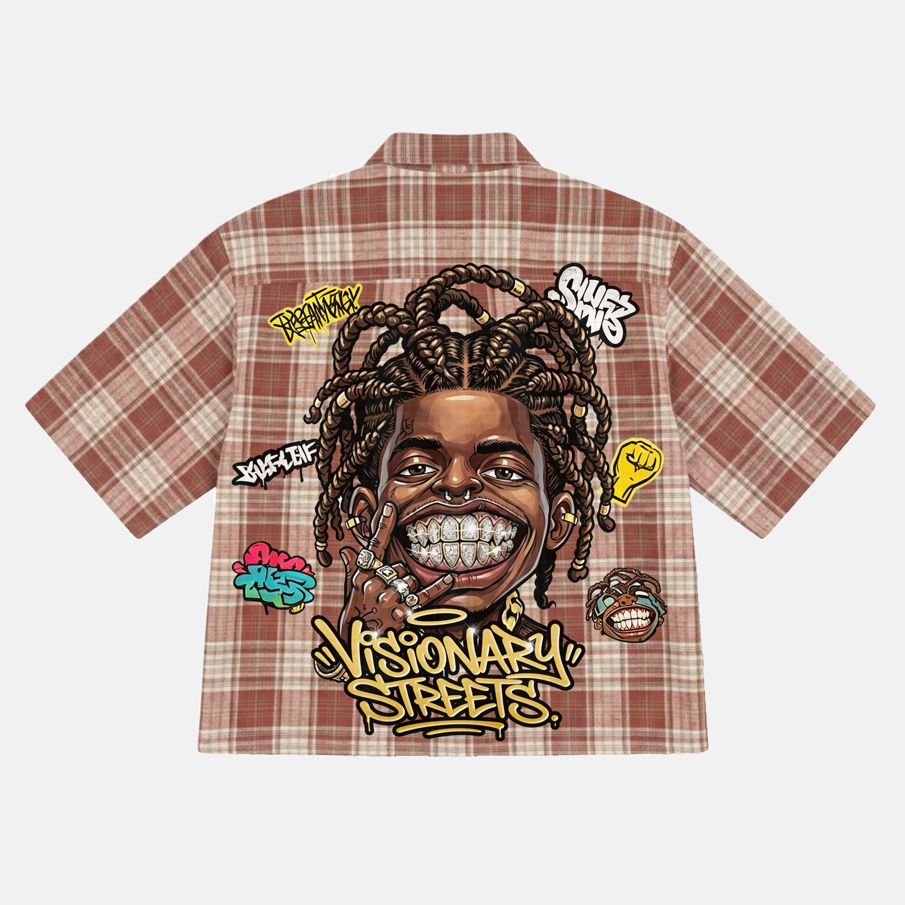 Street Graffiti Boy American Retro Style Graphic Plaid Jacket Shirt