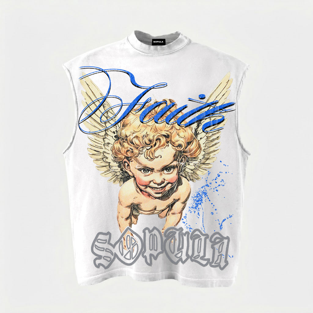 Sopula Faith Angel Vintage Graphic Rhinestone Tank Top