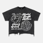Mental Health Matters Brain Heart Graphic Ripped T-shirt