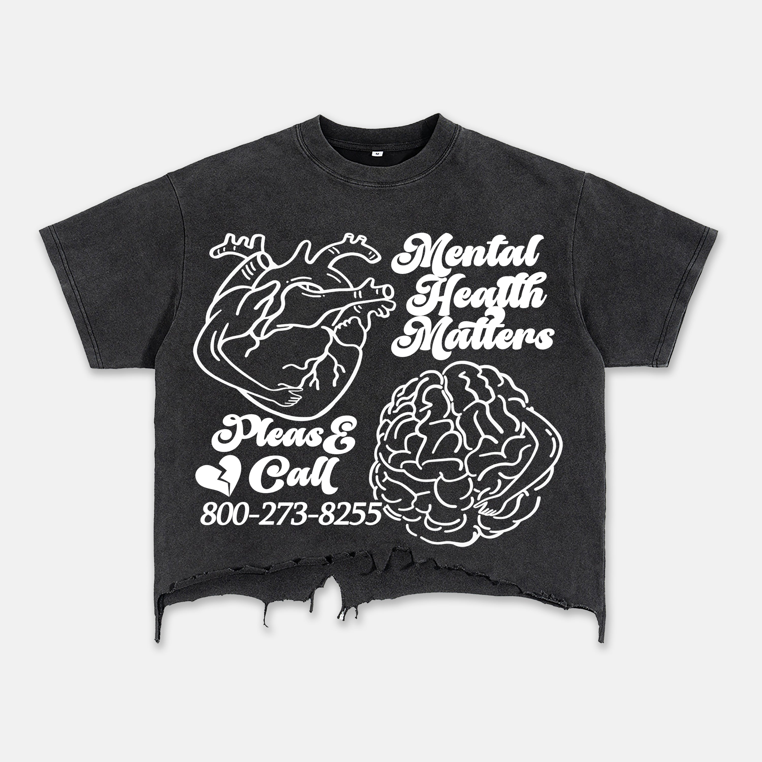Mental Health Matters Brain Heart Graphic Ripped T-shirt
