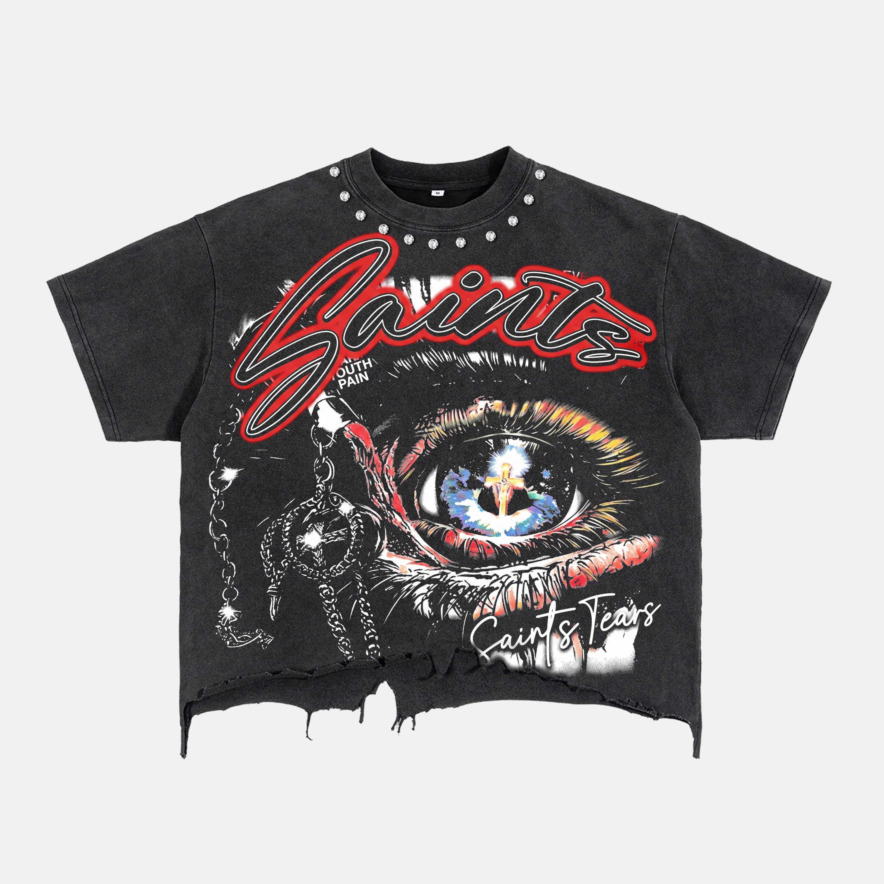 Saints Tears Retro Eye Graphic Crop Ripped T-shirt