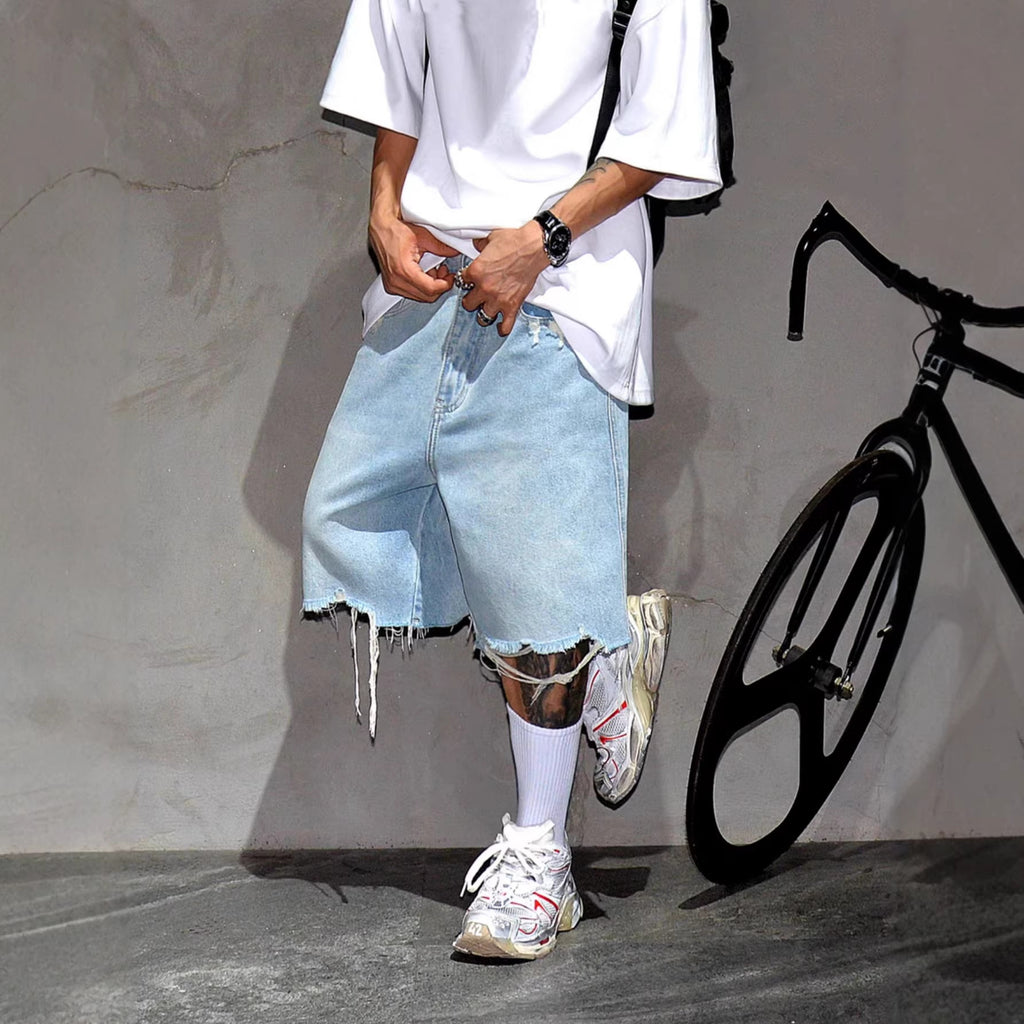 Men's Fashion Ripped Loose Denim Shorts Jorts