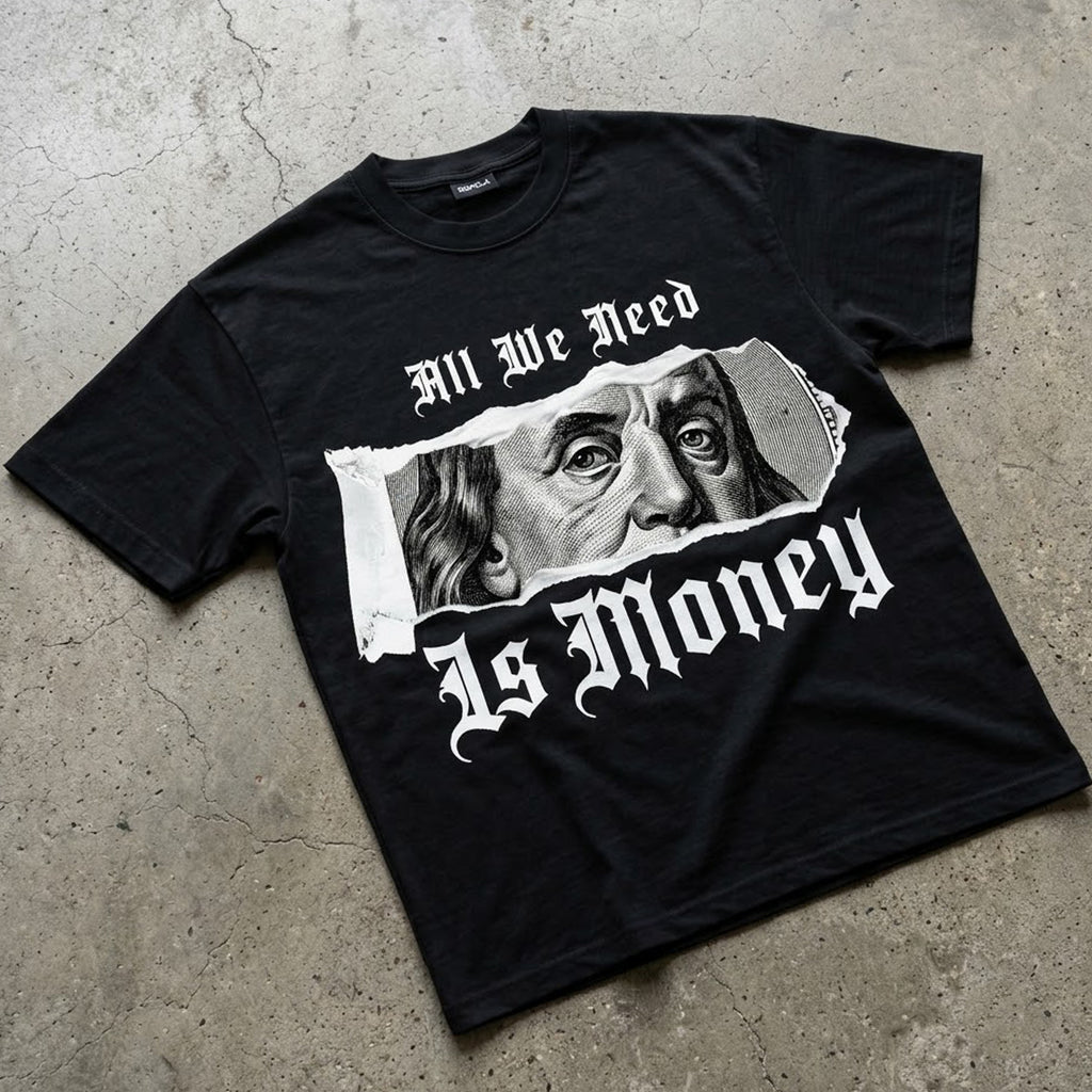Retro Collage Requires Money And Wealth Graphic Cotton T-shirt