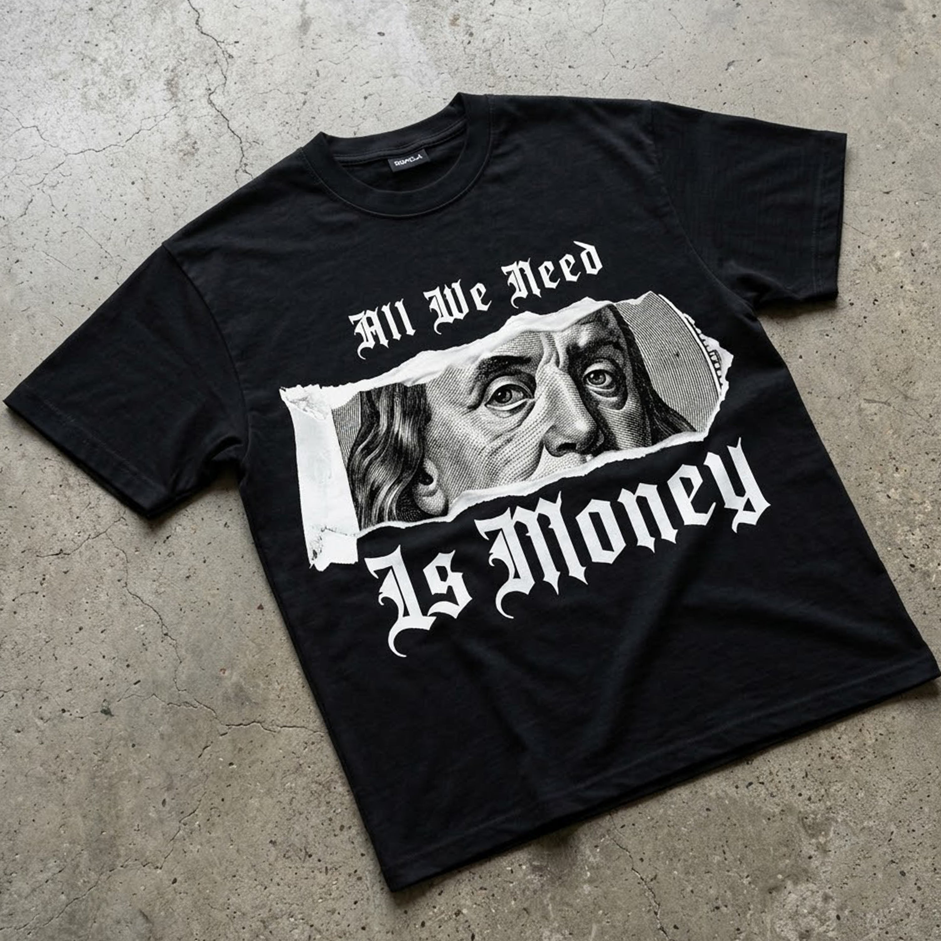 Retro Collage Requires Money And Wealth Graphic Cotton T-shirt