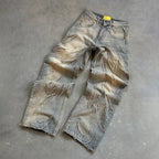 Unisex Flame AppliquÉ Wide-leg Baggy Jeans