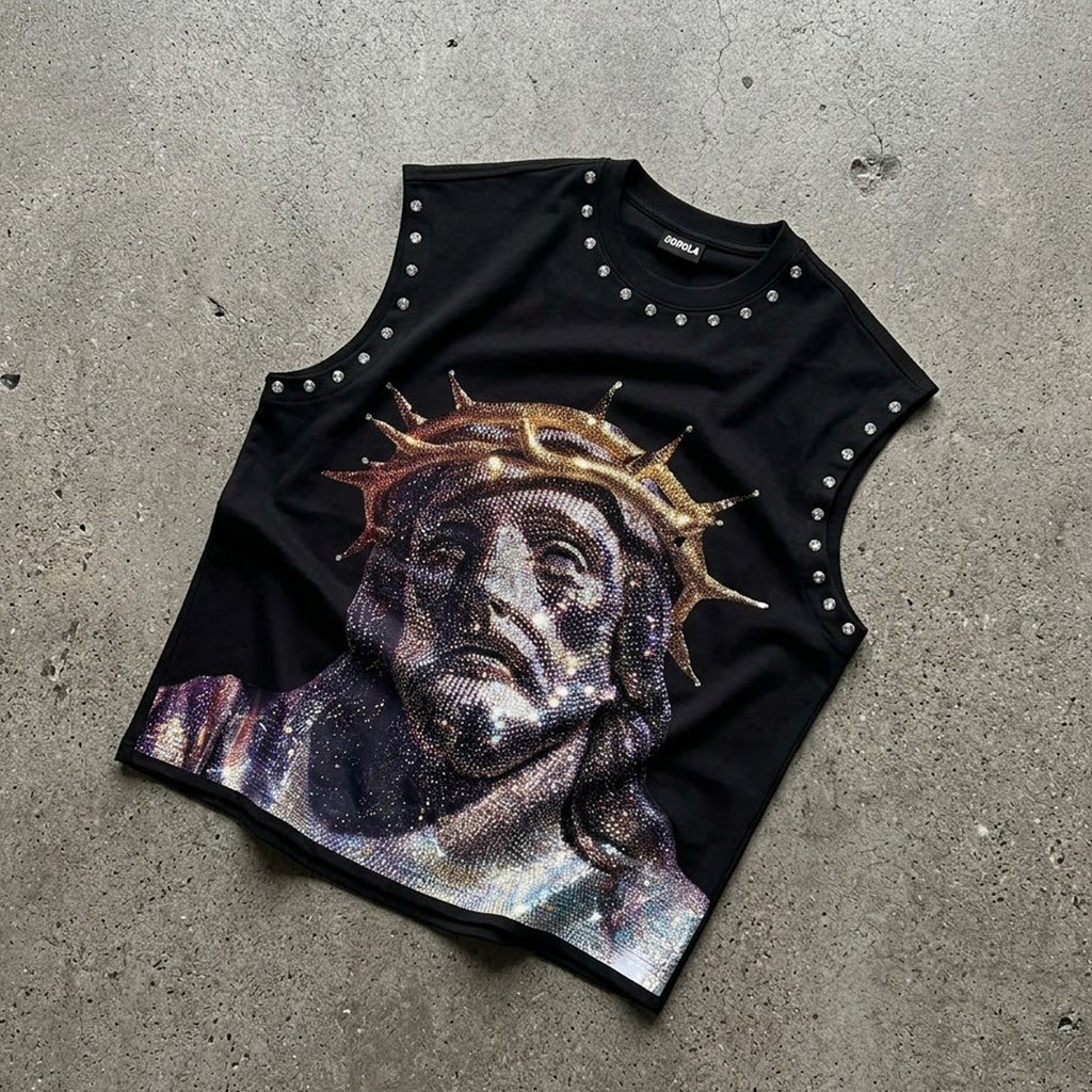 Rhinestone-embellished Tank Top With Diamond Jesus Print