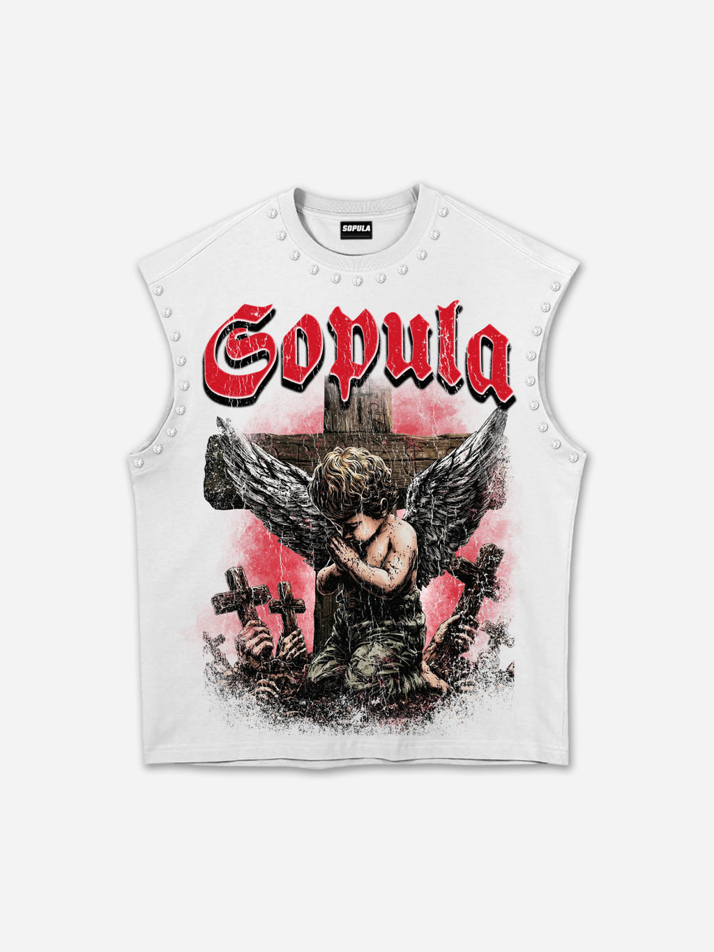 Angels Praying In Hell Vintage Graphic Rhinestone Tank Top