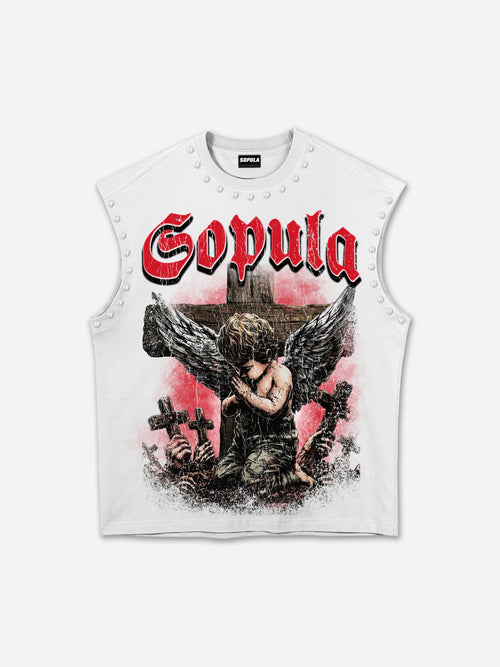 Angels Praying In Hell Vintage Graphic Rhinestone Tank Top